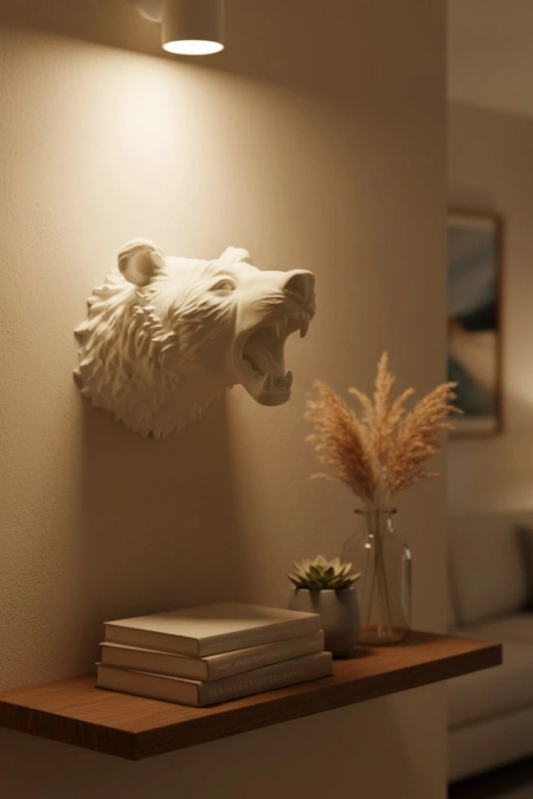 Beyaz Renk 3D Ayı Başı Duvar Dekoru