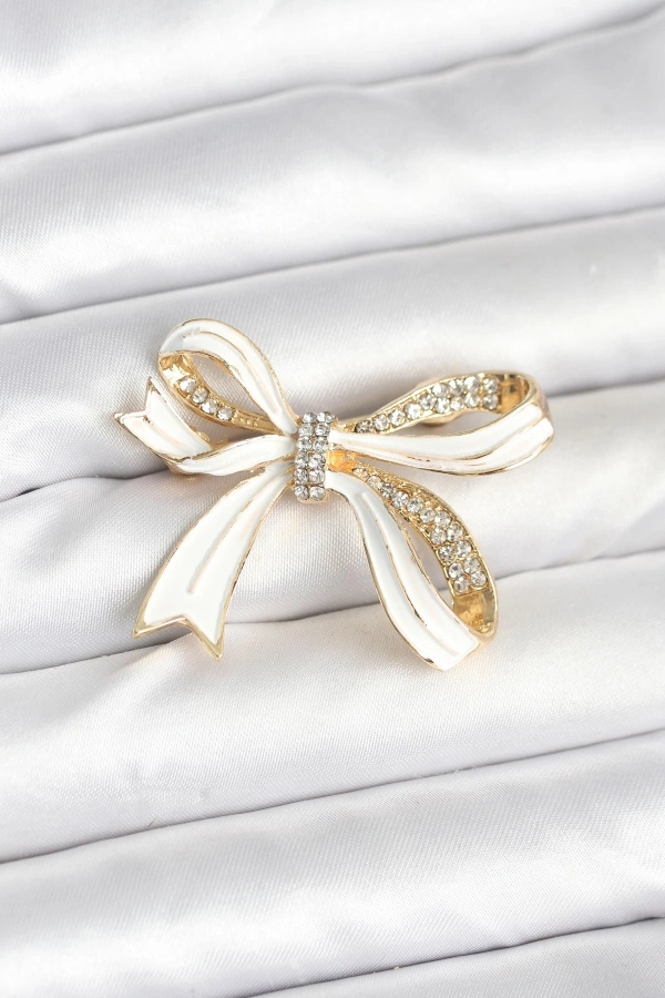 Beyaz Renk Fiyonk Model Broş