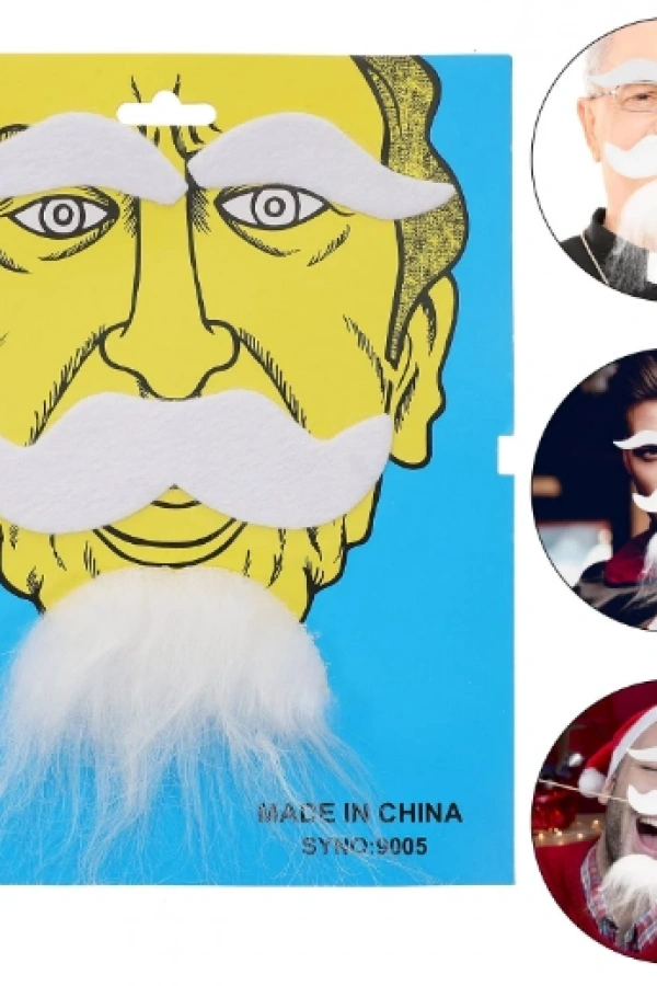 Beyaz Renk Kendinden Yapışkanlı Takma Sakal Bıyık ve Kaş Seti