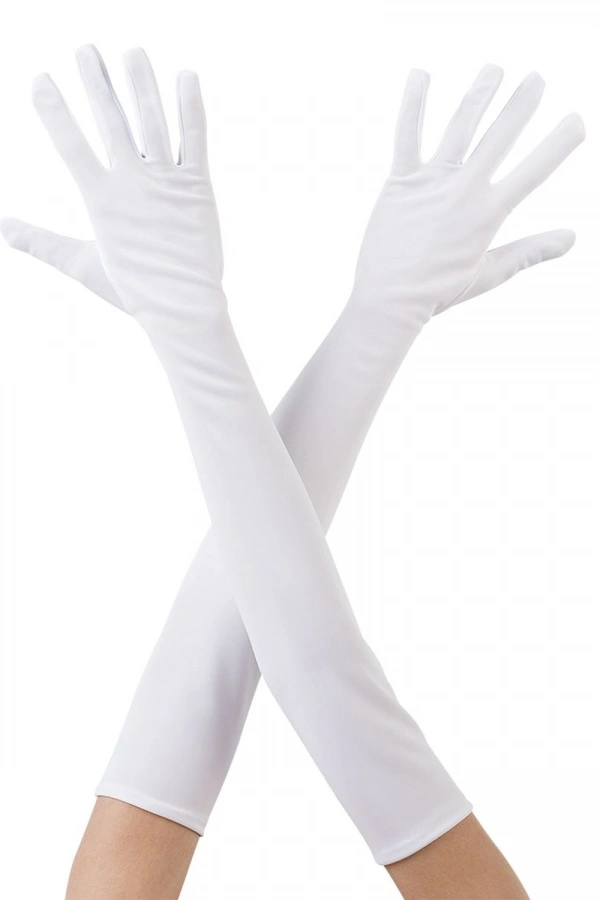Beyaz Renk Uzun Kumaş Eldiven 40 cm