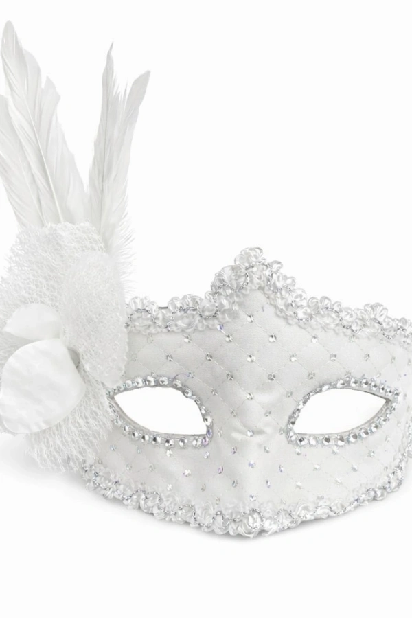 Beyaz Tüylü Venedik Lüks Balo Maskesi
