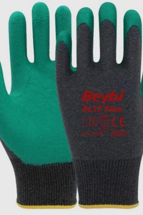 Beybi PL17 Flex Likralı İpten Örme Lateks Eldiven NO:10 Yeşil