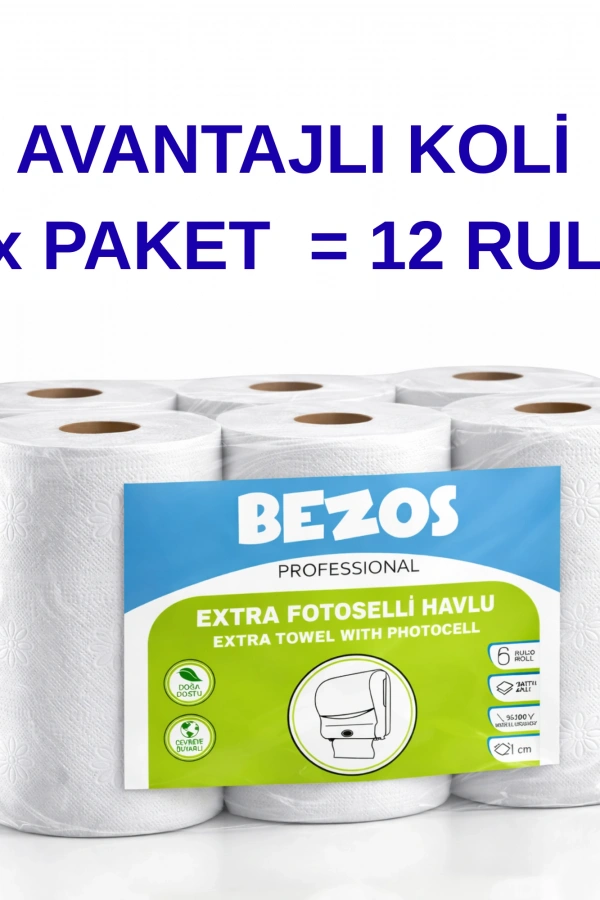 Professional Fotoselli Havlu 12 Rulo – 2 Katlı %100 Selüloz 21 cm Endüstriyel Kağıt Havlu 2X6 Rulo