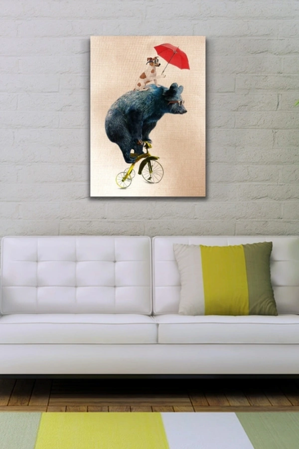 Bisiklet Süren Ayı Kanvas Tablo 50 x 70