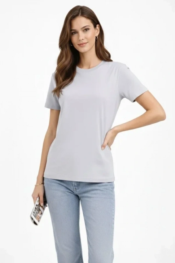 Bisiklet Yaka Tişört  Regular Kalıp Basic Pamuklu  Günlük Kullanım  T-shirt - Gri