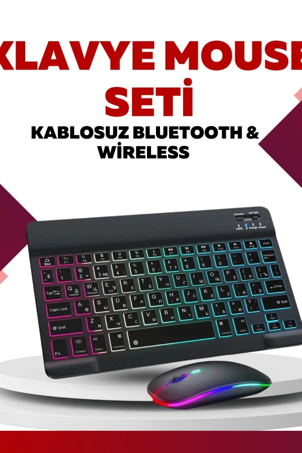 Bluetooth 5.3 Destekli Şarjlı Taşınabilir Klavye + Mouse Kombinasyonu