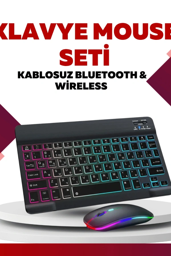 Bluetooth 5.3 Destekli Şarjlı Taşınabilir Klavye + Mouse Kombinasyonu