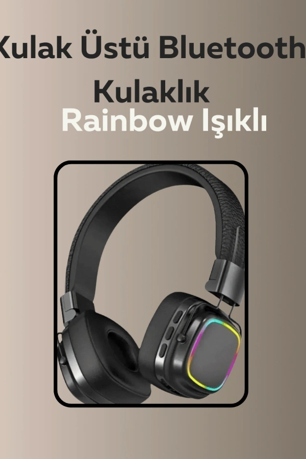 Bluetooth 5.3 Rainbow Işıklı Kulak Üstü Kablosuz Kulaklık