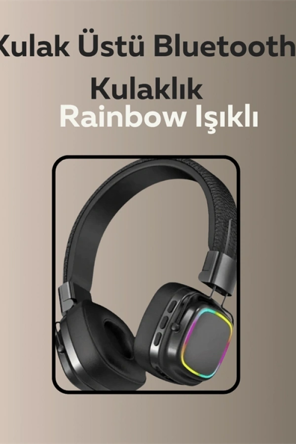 Bluetooth 5.3 Rainbow Işıklı Kulak Üstü Kablosuz Kulaklık