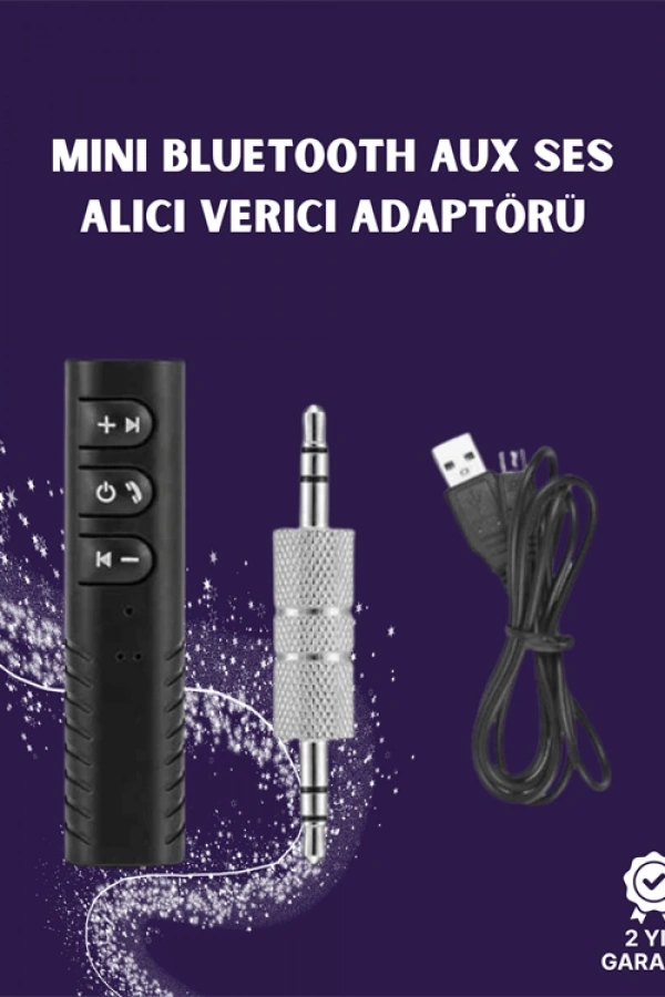 Bluetooth AUX Adaptör | 3.5mm Ses Girişi İçin Kablosuz Dönüştürücü, 10m Menzil