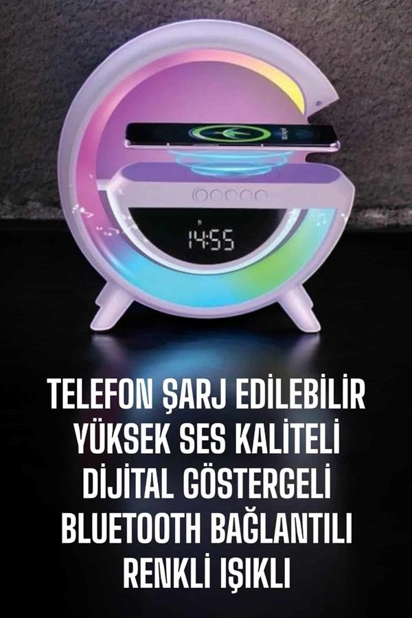 Bluetooth Hoparlör 15W Kablosuz Hızlı Şarj LED Gece Lambası