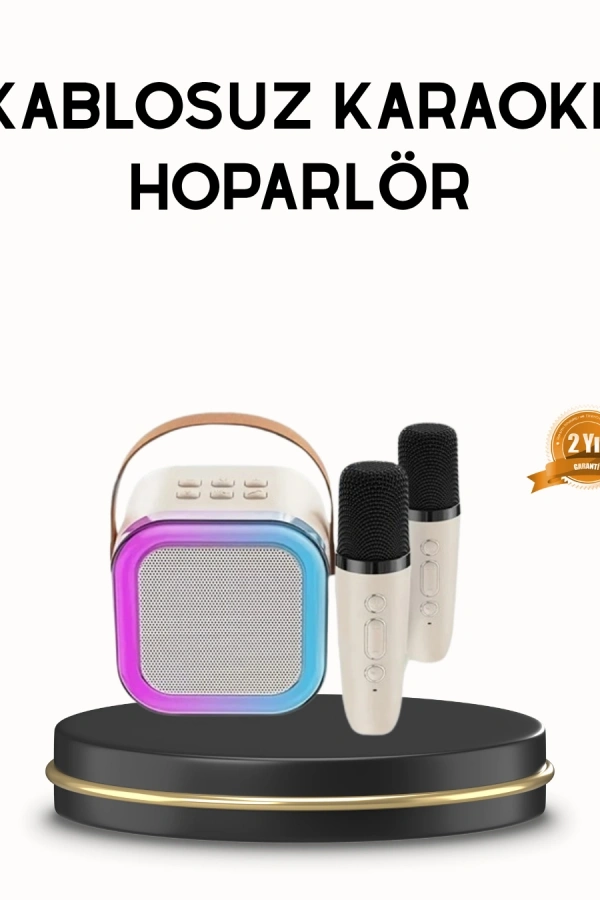 Bluetooth Karaoke Hoparlör Renkli LED Işıklı ve Type-C Şarjlı