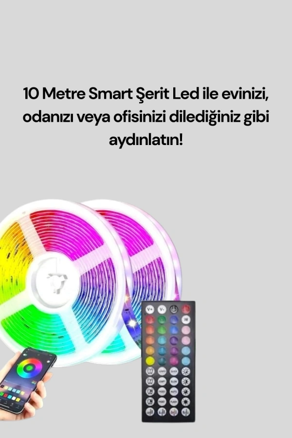 Bluetooth Kontrollü Smart Şerit Led 10M Sese Duyarlı RGB Aydınlatma