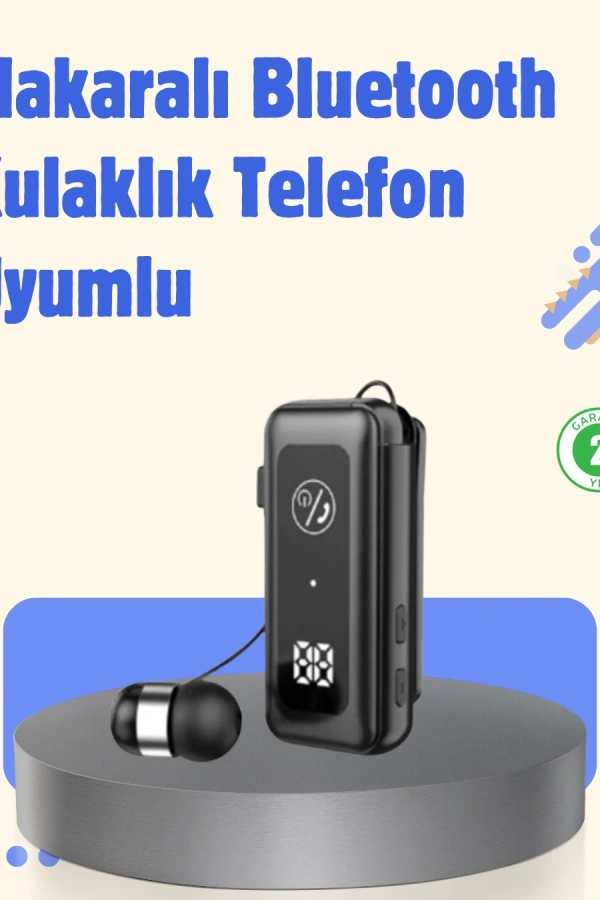 Bluetooth 5.2 Kablolu Makaralı Kulaklık | Dijital Ekran ve Titreşimli Bildirim