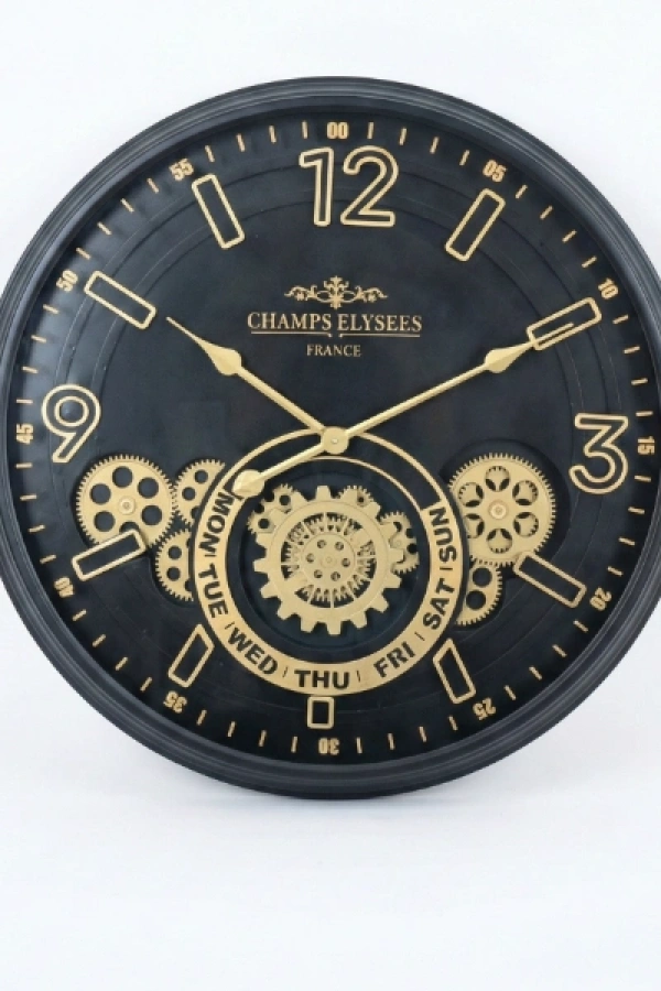 Çarklı Duvar Saati Altın Rengi Detaylı 59 cm