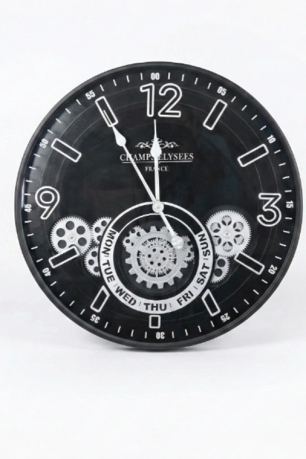 Çarklı Duvar Saati Gümüş Detaylı 59 cm