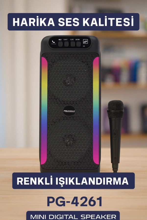 Çift 4 inç Hoparlörlü RGB Işıklı Bluetooth Ses Sistemi