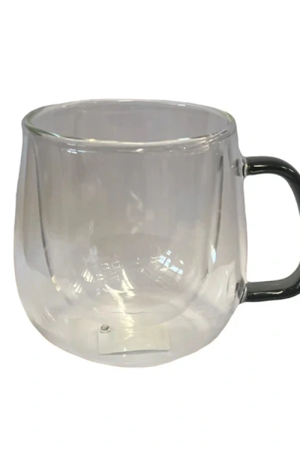 Çift Cidarlı Cam Kupa Gri Renk