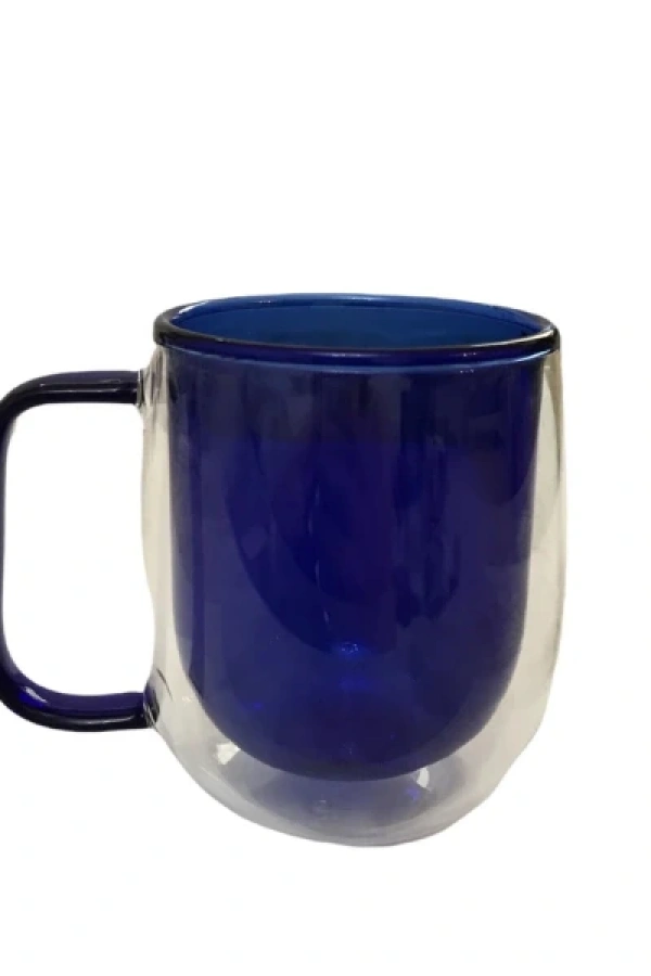 Çift Cidarlı Cam Kupa Lacivert Renk