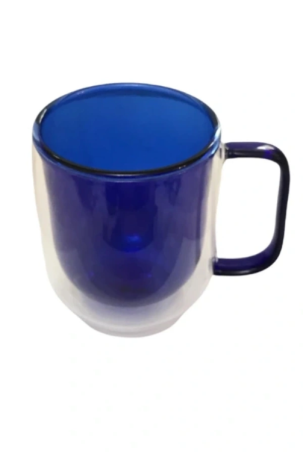 Çift Cidarlı Cam Kupa Lacivert Renk