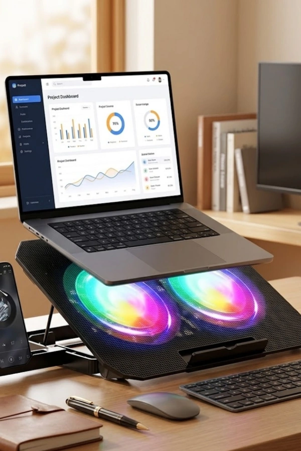 Çift Fanlı Laptop Soğutucu RGB Işıklı Sessiz Notebook Standı