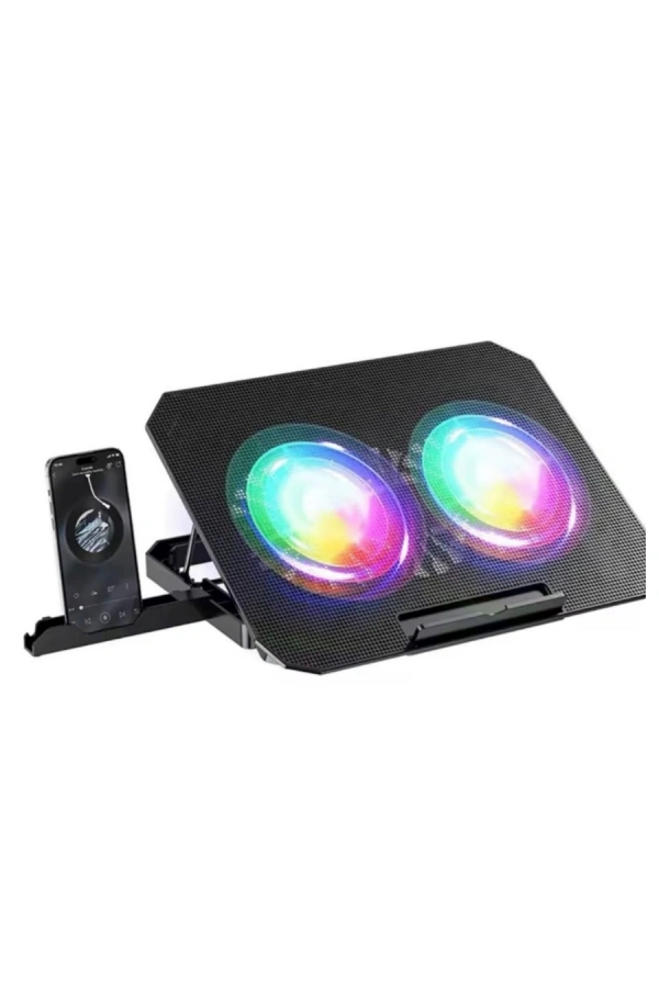 Çift Fanlı Laptop Soğutucu RGB Işıklı Sessiz Notebook Standı