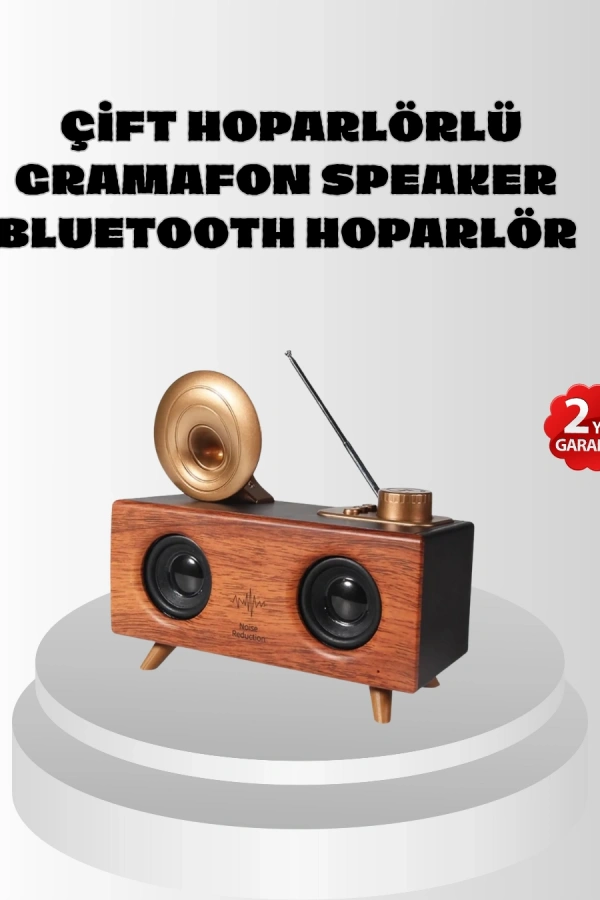 Çift Hoparlörlü Retro Bluetooth Speaker 1800mAh Bataryalı AUX USB SD Kartlı