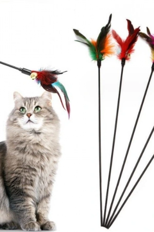 Çıngıraklı Tüylü Kedi Oyun Çubuğu