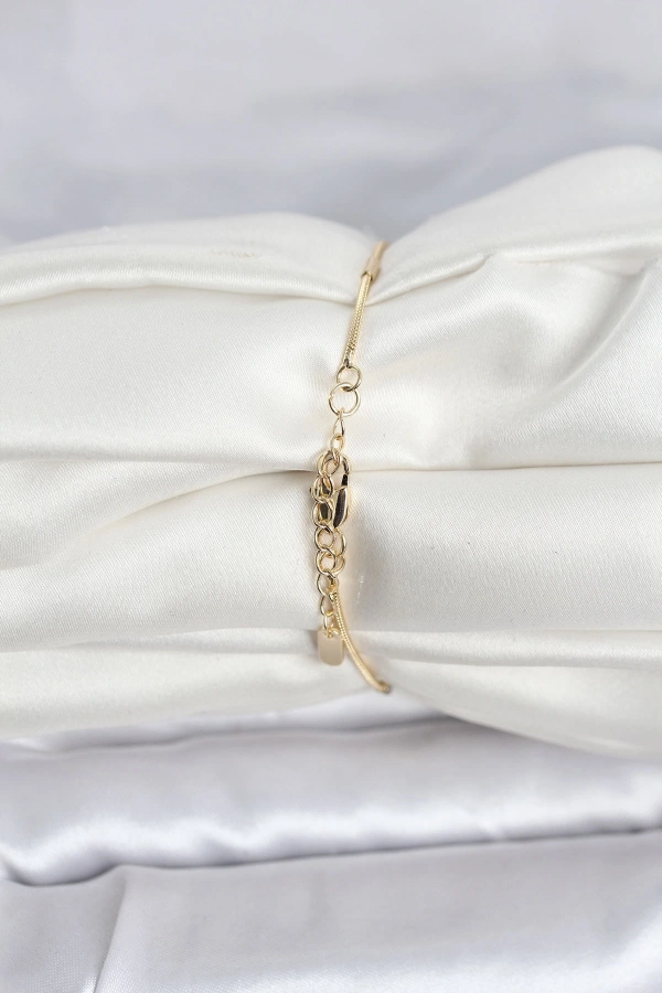 CM 14K Gold Renk Barlı Yılan Zincir Model Kadın Bileklik