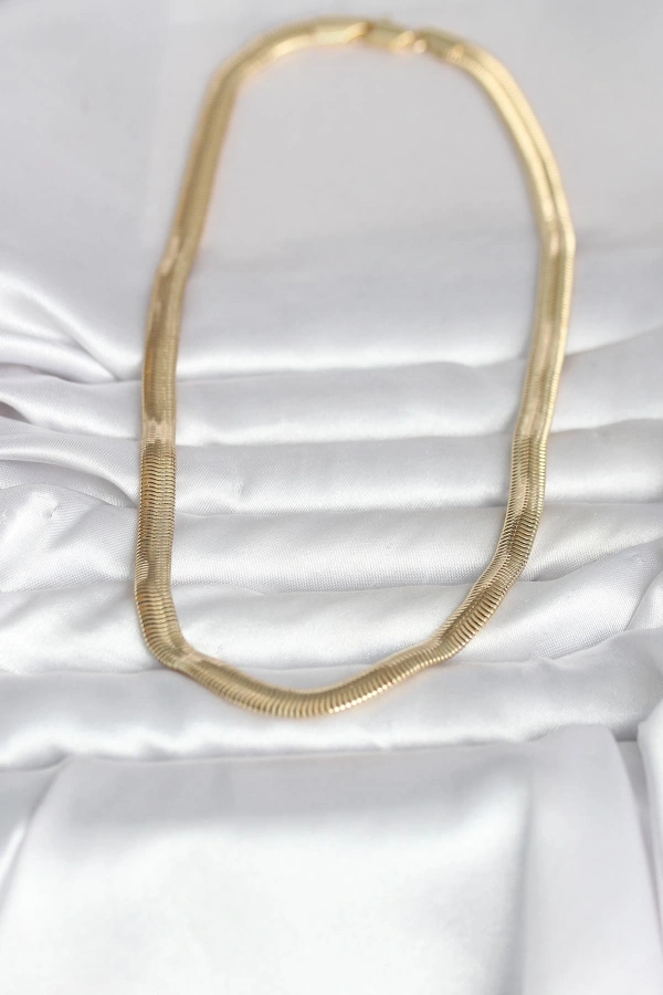 CM 14K Gold Renk Kalın Yassı Yılan Zincir Model 45 cm Kadın Kolye