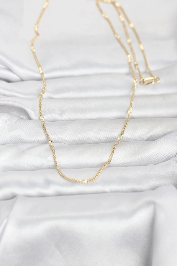 CM 14K Gold Renk Lazer Puntalı Model 60 cm Kadın Kolye
