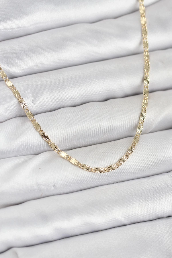 CM 14K Gold Renk Lazerli Zincir Model Kadın Kolye