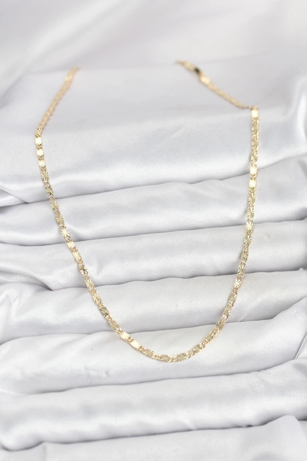 CM 14K Gold Renk Lazerli Zincir Model Kadın Kolye