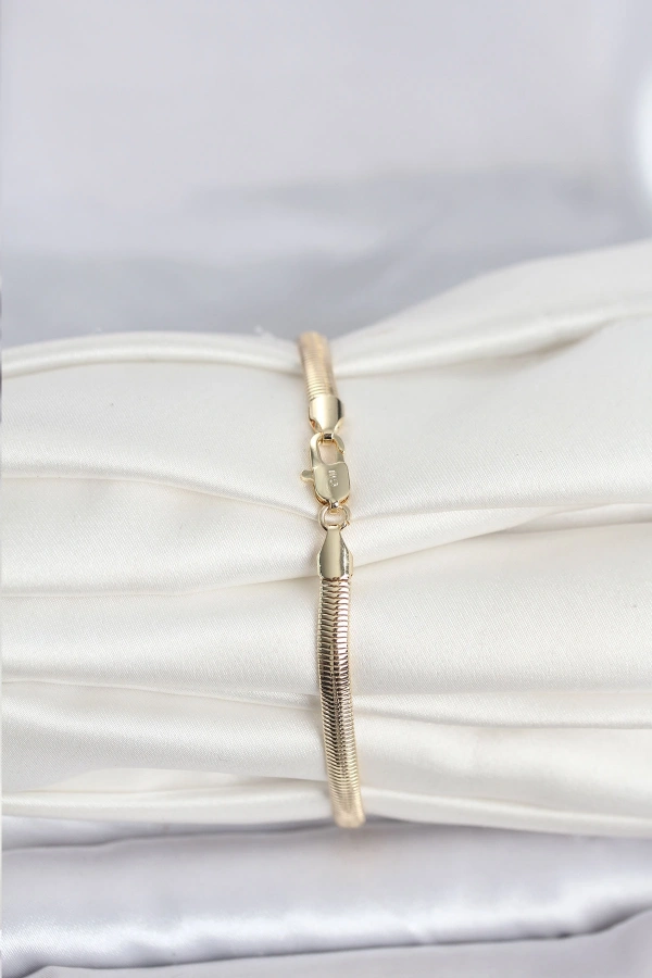 CM 14K Gold Renk Yassı Yılan Zincir Model Kadın Bileklik