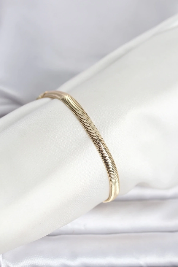 CM 14K Gold Renk Yassı Zincir Yılan Model Kadın Bileklik