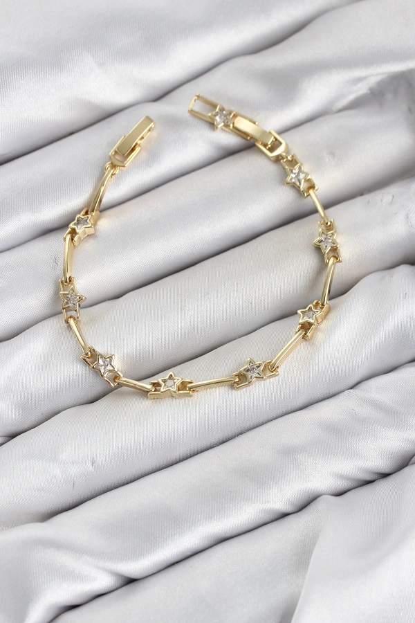 CM Gold Renk Yıldız Model Zirkon Taşlı Pirinç Kadın Bileklik