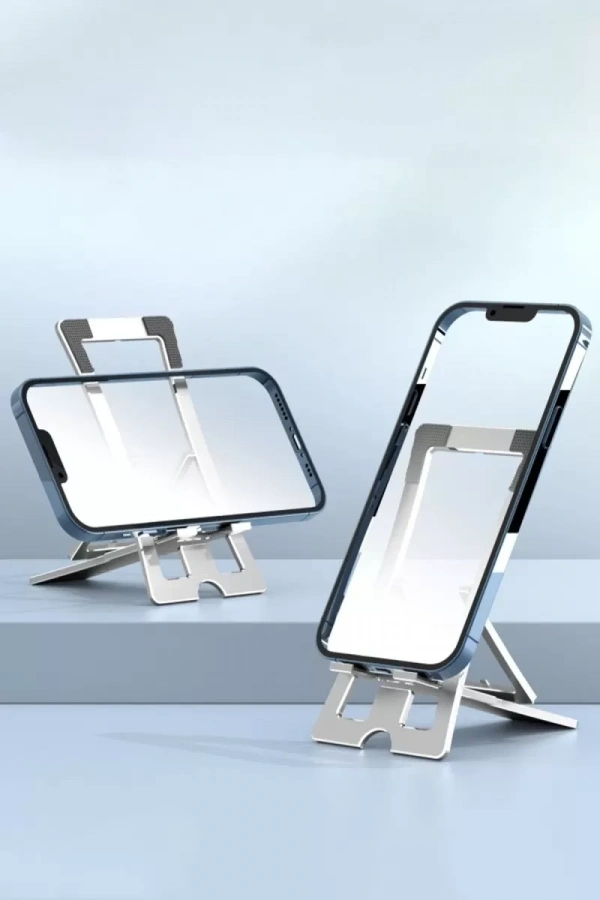 CM23 Ayarlanabilir Katlanabilir Masaüstü Telefon Tutucu - Gümüş