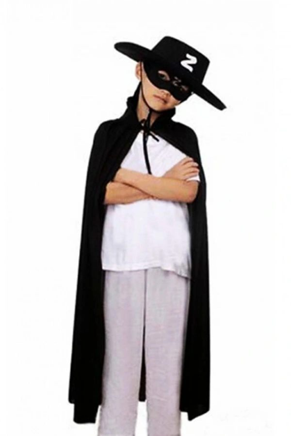 Çocuk Boy Zorro Pelerin + Şapka + Maske Kostüm Seti