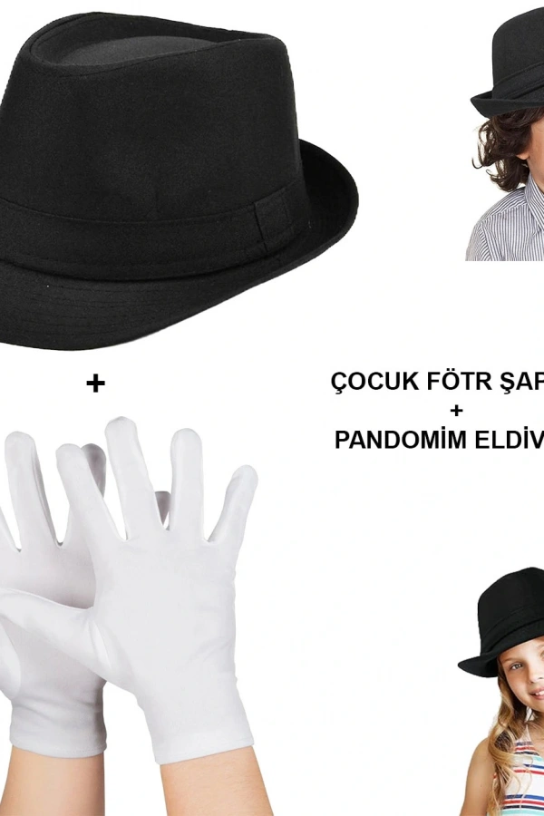 Çocuk Sahne Performans Seti – Gösteri Fötr Şapka ve Eldiven