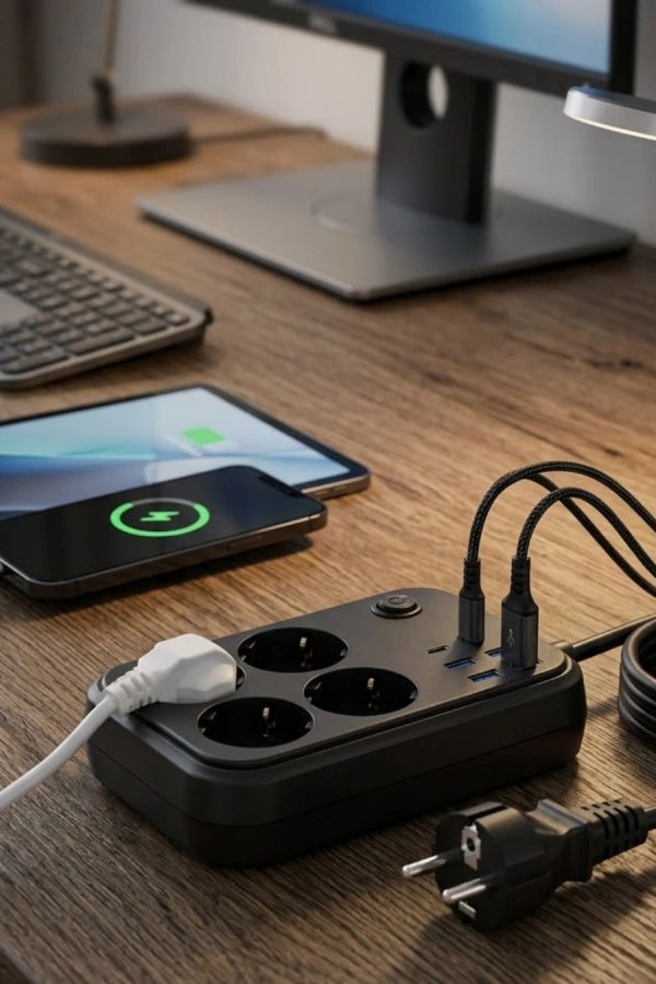 Çoklu Priz ve USB Şarj Ünitesi 4 Soket 2 Type C Güvenli Enerji Yönetimi