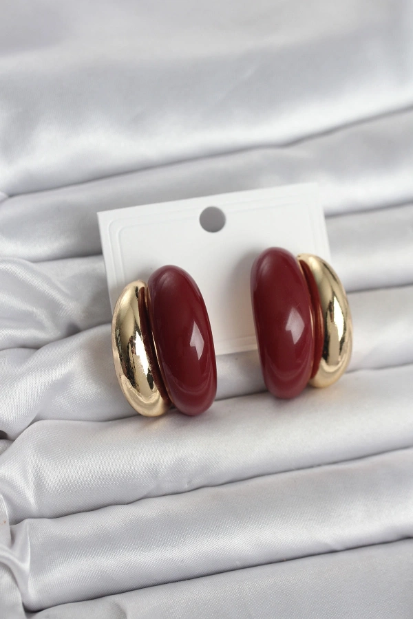 Damla Model Bordo Vintage Gold Renk Kadın Küpe