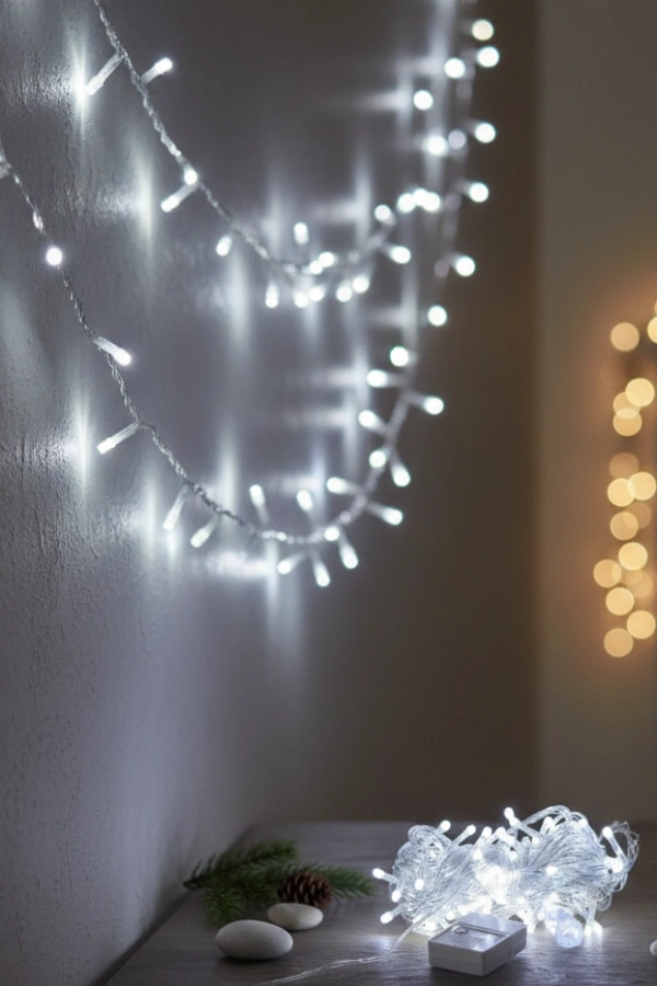 Damla Uçlu Beyaz Işık Şeffaf Kablo  10m 100 Led