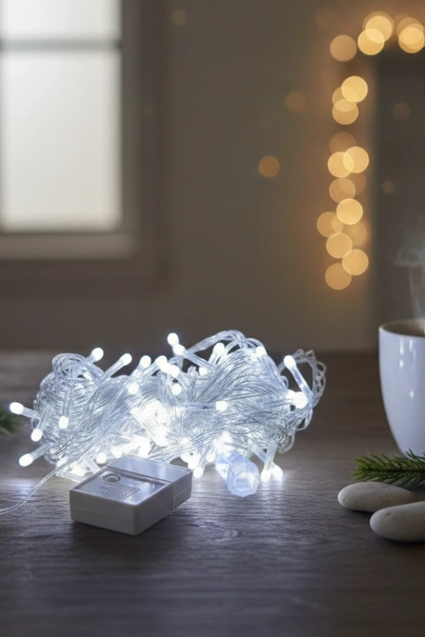 Damla Uçlu Beyaz Işık Şeffaf Kablo  10m 100 Led
