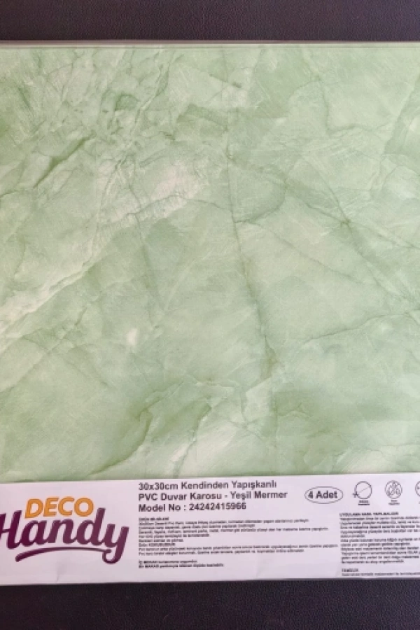Decohandy 30x30 Cm Pvc Duvar Karosu 4Lü Paket - Yeşil Mermer