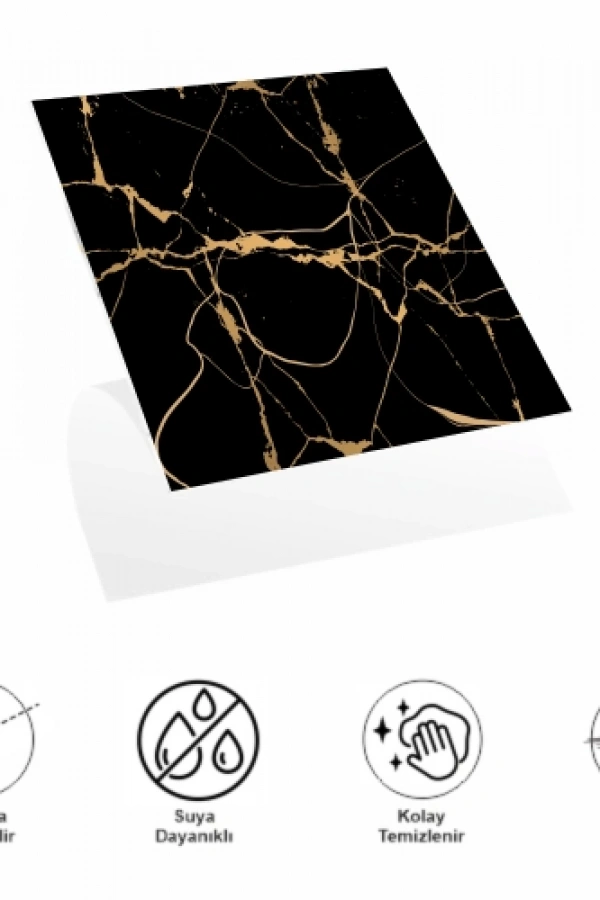 DecoHandy Yapışkanlı Pvc Yer Karosu 30x30cm 4Lü Paket - Black Edition 0,36m2