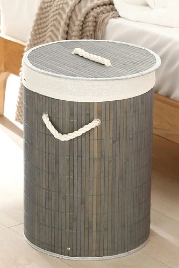 DecoHandy Yuvarlak Bambu Kirli Sepeti