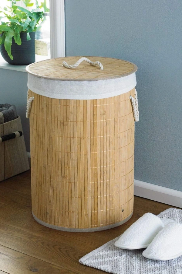 DecoHandy Yuvarlak Bambu Kirli Sepeti