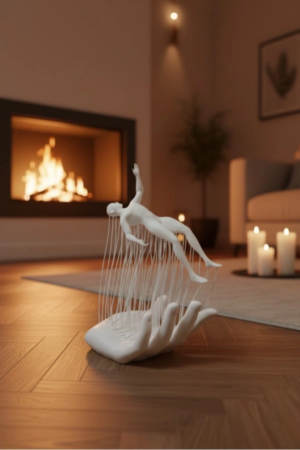 Dekoratif El Üzerinde İnsan Figürü Beyaz Minimal Sanatsal Biblo