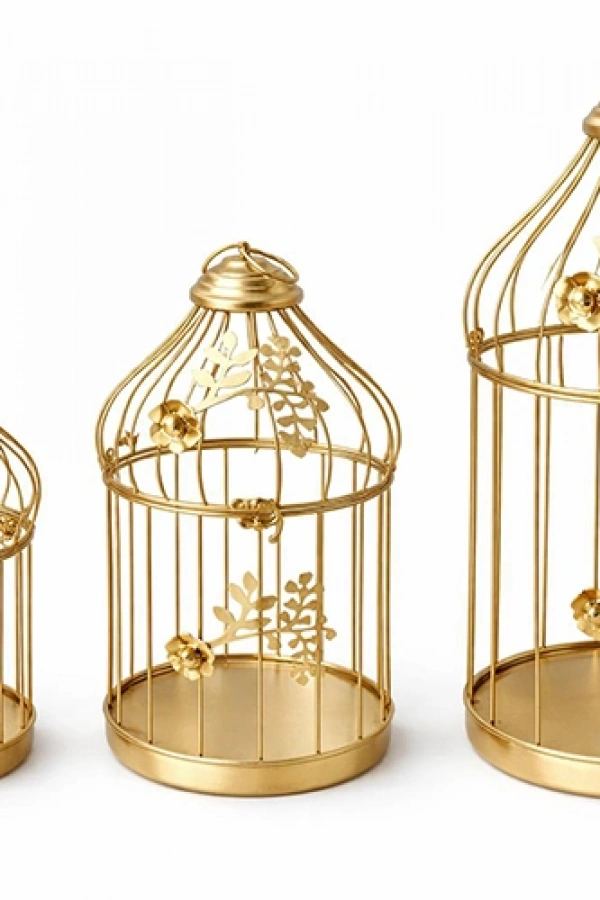 Dekoratif Gold Metal 3lü Kafes Mumluk Seti