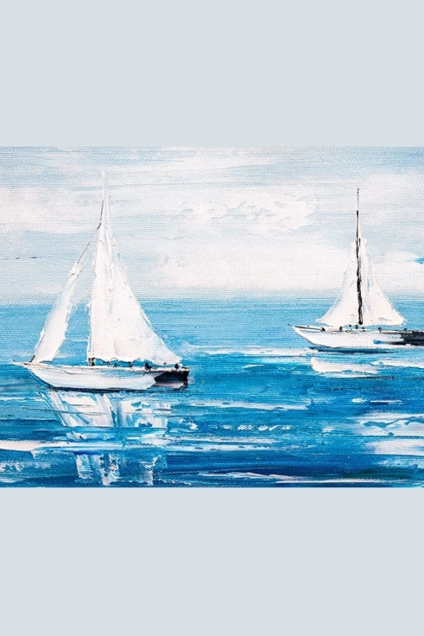 Denizde Beyaz Yelkenliler , Kanvas Tablo 60 x 120